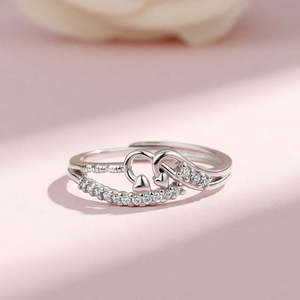 NOVAMART Fine Free <b>Size</b> Heart Love Silver Zircon Trendy <b>Ring</b>-Engagement <b>Adjustable</b> Opening Wholesale Export - Product Image 1