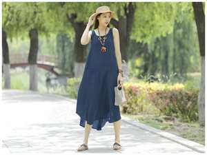 ชุดเดรสแขนสามส่วนผ้าลินินผ้าป่านมีระบายสำหรับวันหยุดสไตล์ย้อนยุคสไตล์ฝรั่งเศสใหม่ฤดูร้อน - Product Image 4