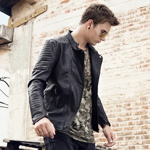 Autumn Winter <b>Men's</b> High Street Style Leather <b>Jacket</b> Thick <b>Velvet</b> Faux Biker Motorcycle Coat with Warmth Canvas Outerwear - Product Image 3