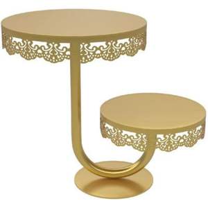 Soporte de Pastel de 2 Niveles de Hierro Dorado con Encaje - Pedestal Decorativo para Exhibición de Postres para Bodas y Fiestas, Soporte de Pastel Hecho a Mano al por Mayor - Product Image 1