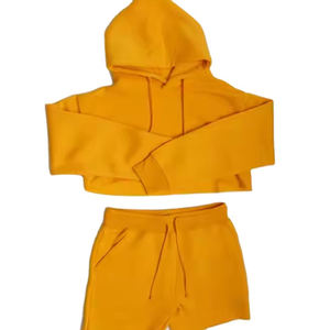 Conjunto de 2 Piezas para Mujer, de Alta Calidad, Estilo Casual, Algodón, Encaje Sólido, Sudadera con Manga Larga y Pantalones Cortos, Venta al Por Mayor, Última Tendencia - Product Image 1