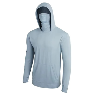 Camisa de Pesca con Capucha Azul para Hombre con Rayas Rojas y Blancas, Impresión por Sublimación, Protección UPF 50 Anti UV, Manga Larga - Product Image 4
