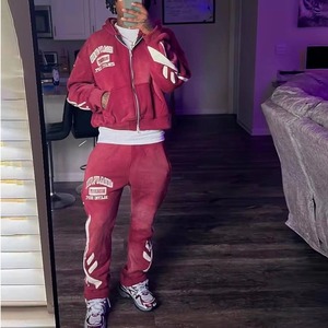 Customizable 100% Cotton Streetwear Set Vintage Cropped Zip Hoodie Sweatpants <b>Towel</b> Plus Size Lightweight Seamless - Product Image 6