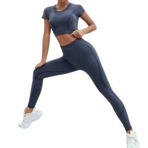 Ensembles de Yoga et d'Entraînement Anti-Bactériens Solides pour Femmes, 2 Pièces, Spandex/Nylon, Tenue de Sport Élastique à la Taille, Idéale pour l'Été – Meilleur Prix OEM - Product Image 6