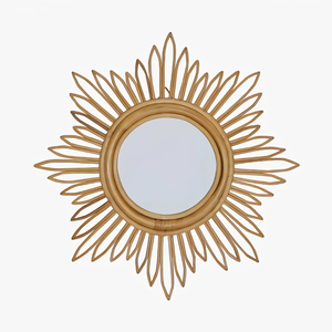 Espejo de pared de flores de ratán redondo hecho a mano de primera calidad perfecto para decoración de dormitorio y baño - Product Image 3