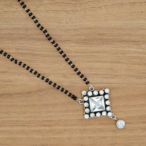 Collar de piedras preciosas de circón de Plata de Ley 925 hecho a mano con collares colgantes finos de perlas para mujeres Manglasutra regalo para ella - Product Image 3