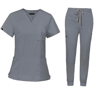 Uniforme de enfermera con cuello en V y media cremallera de lona al por mayor, conjuntos para correr de vendedores cómodos para hospitales - Product Image 1