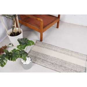Alfombra Turca, Alfombra Vintage Pequeña de 1.7x3.2 pies, Alfombra Ikat Gris Blanca - Product Image 2