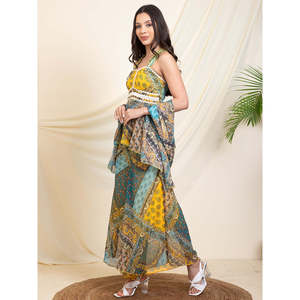 Conjunto de Dos Piezas para Mujer, Estilo Indo-Occidental, Chifón Estampado Multicolor, para Oficina, Disponible en Tallas XS, S, XL, XXS - Product Image 3
