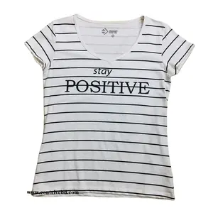 Hot Sale Women's T shirt Stripe Print Chest Screen Printing Custom Design and Print OEM Women's Short Sleeve T shirt