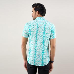 Camisa Casual de Algodón Popelín para Hombre, Tie-Dye Azul Aqua, Corte Regular, Transpirable, para Verano - Product Image 3