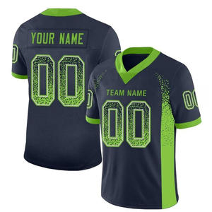 Camiseta de fútbol personalizada azul marino con detalles rojos, nombre del equipo y número, cuello en V, transpirable, de secado rápido, uniforme deportivo - Product Image 3