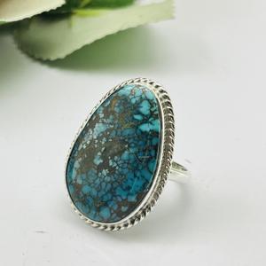 Bague Turquoise tibétaine 925 bague en argent Sterling faite à la main bague de créateur bague Turquoise NATURELLE bague de mode bague pour femme cadeau - Product Image 1