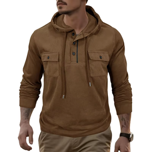 Sudadera con Capucha Ecológica para Hombre, Tejido de Punto, para Deportes al Aire Libre, Manga Larga, con Cordón, Bolsillo Deportivo, Color Sólido - Product Image 3