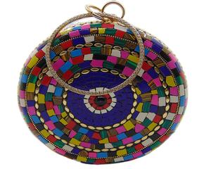 Ethnic Clutch <b>Vintage</b> Bag Handmade Metal Bag Mosaic Stone Purse Shell Bag Hand Clutch <b>Handbag</b> for Women From Clutches - Product Image 1
