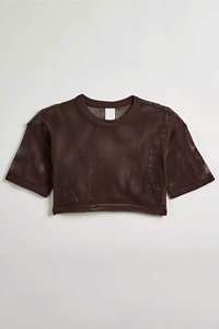 LOGO Sommer Sexy Boxy Style Einfarbig Mesh Cropped Tee Kurzarm Mesh T-Shirt Frauen Durchsichtig - Product Image 6