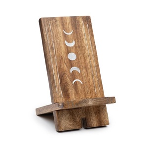 Soporte de teléfono con incrustaciones de fase lunar de madera tallada Ma, soporte de teléfono móvil pulido, base de carga para iPhone, teléfonos inteligentes Android - Product Image 2