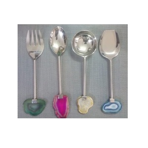 Ensemble de couverts de luxe en agate de 4 pièces avec pierre multicolore pour hôtel, ensemble de couverts de service à salade en acier inoxydable avec manche en agate - Product Image 6