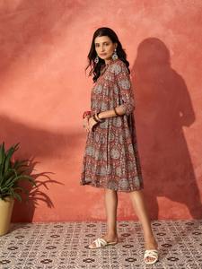 Indian Hand Block Cotton <b>Dress</b> Stylish Floral Printed Summer Travel Wear Personalized Wedding Bridal Gift ODM Supply - Product Image 4