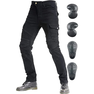 Denim bleu pour pantalon en jean de course avec coussinets de protection amovibles en denim renforcés en tissu respirant pour la protection des genoux et des cuisses - Product Image 6