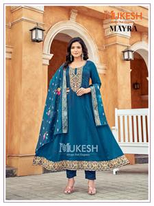 Robe Anarkali traditionnelle avec pantalon Dupatta Vichitra soie avec broderie lourde intérieure en coton idéal pour les mariages tenue de fête - Product Image 2