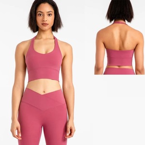 Best Style Quality Yoga Set Top Gym Sports Suit Women Workout Clothes 2pcs Set Hanging Neck Fitness Bra Tight <b>Leggings</b> Tracksuit - Product Image 6