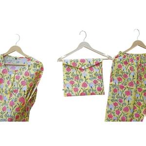 Pijama de Algodón de Lujo para Mujer, Estampado Floral Digital Indio, Manga Larga, Cierre con Cordón, Cintura Alta - Product Image 4