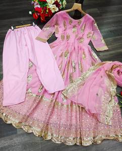 Último diseñador Faux Georgette bordado secuencia trabajo Anarkali Vestido por FabZone - Product Image 5