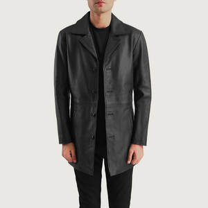 Elegante Gabardina de Cuero para Hombre, Diseño Largo Moderno, Material Premium, Perfecta para la Moda Urbana, Uso Diario en Invierno - Product Image 1