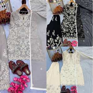 Costume Sharara Salwar de créateur de tissu Georgette de style indien pakistanais pour les fêtes Walima Look avec des tarifs de gros compétitifs - Product Image 4