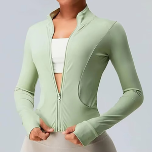 เสื้อแจ็คเก็ตโยคะสำหรับผู้หญิง น้ำหนักเบา ซิปเต็มตัว สีเทา ระบายอากาศ แห้งเร็ว - Product Image 1