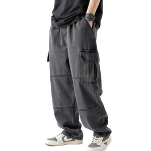 Knjoy RAID กางเกงยีนส์ขาสั้นสำหรับผู้ชาย, กางเกงยีนส์ทรงหลวมเอวยางยืดมีหลายกระเป๋า - Product Image 3