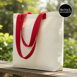 Modern 10 oz Cotton Canvas Tote <b>Bag</b> Red Woven Handles Eco-Friendly <b>Medium</b> (18 14 3 Inches 45 35 8 Cm)-for Daily Use - Product Image 1