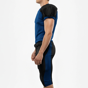 Conjunto de Uniforme de Fútbol Americano Azul y Negro para Hombre, Cuello en V, Manga Tres Cuartos, Ropa Deportiva de Poliéster que Absorbe la Humedad - Product Image 5