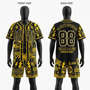 Ensemble maillot et short de baseball en polyester premium 280 GSM, rouge et noir à rayures fines, personnalisé pour homme - Product Image 2