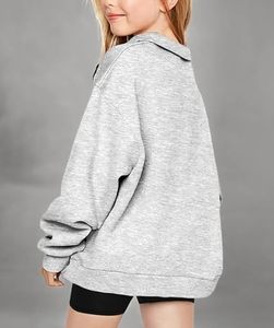 เสื้อสเวตเชิ้ตแบบสวมหัวแขนยาวโอเวอร์ไซส์มีซิปสำหรับเด็กผู้หญิง - Product Image 5