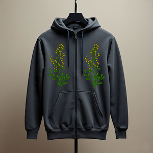 Sudadera con Capucha Negra para Hombre con Estampado de Estrellas Geométricas Blancas, Corte Regular, Cierre de Cremallera, Diseño con Bolsillo Frontal - Product Image 6