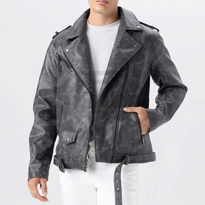 Chaqueta de cuero para hombre hecha en fábrica con diseño de la demanda del cliente, chaqueta de cuero de motorista con cuello levantado de Material suave cómodo - Product Image 5