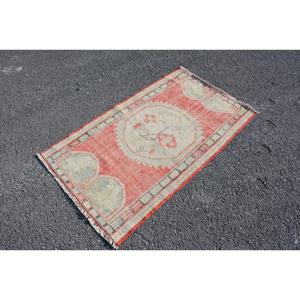 Petit tapis turc 2,9x5,1 pieds, tapis persan en laine rouge vintage - Product Image 3