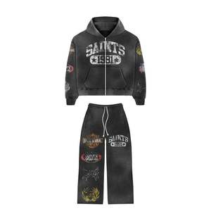 2025 Premium Quality Men's Streetwear Sun Faded Acid Washed Oversized Fashion Wear Tracksuit With Your Custom Brand Logo - Product Image 4