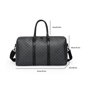 Sac de voyage classique en cuir noir grande capacité pour homme, en tissu Oxford, avec fermeture éclair, motif géométrique, idéal pour les voyages d'affaires et le sport - Product Image 6