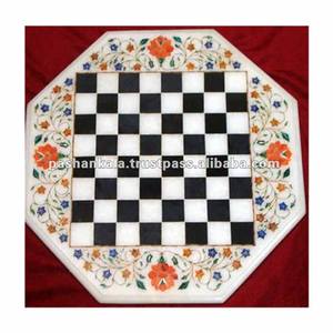 หินอ่อนฝังหมากรุกออกแบบตารางด้านบน - Product Image 1