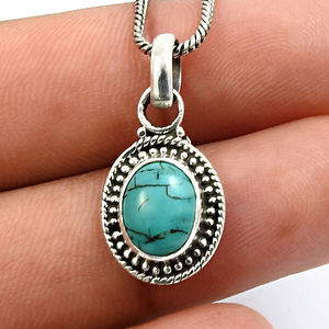 Wholesale 925 Sterling Silver Oval Shape Pendant With Turquoise Antique Silver Plated Retro Design Bohemian Pendant <b>For</b> Women - Product Image 4