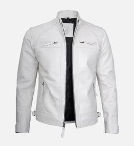 Veste de motard d'hiver à col montant pour hommes en cuir d'agneau véritable blanc avec fermeture à glissière ODM Type d'approvisionnement - Product Image 2