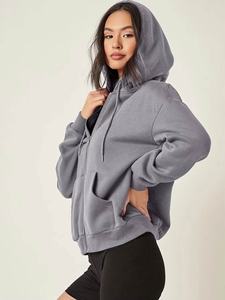 Wholesale Women's Zipper up Hoodie Custom Logo Front Badge Drop Shoulder Hoodies Fashionable Winter - Product Image 6