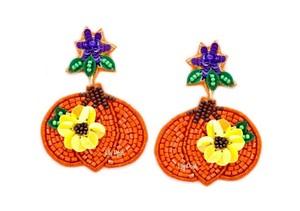 Pendientes Huggie con cuentas de semillas de calabaza de Halloween de estilo clásico hechos a mano para mujer, regalo de vacaciones de moda de la India - Product Image 3