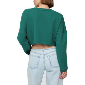 เสื้อสเวตเตอร์ผ้าแคนวาสแบบสวมหัวสำหรับผู้หญิงเสื้อครอปแขนยาวปักแบบ100% ขนาดใหญ่พิเศษแห้งเร็ว - Product Image 3