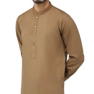 Traje Tradicional Pakistaní Shalwar Kameez para Hombre Color Camel Tan, Kurta Pajama de Diseñador con Tela de Alta Calidad, Hecho a Medida - Product Image 3