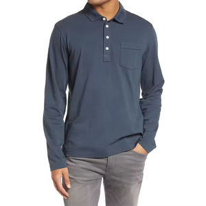 Vente en gros de polos à manches longues personnalisés de haute qualité pour hommes, polos à boutons décontractés à manches longues en tricot à motif solide - Product Image 4