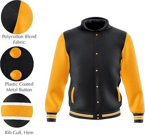 Veste de baseball varsity personnalisée pour homme, logo OEM personnalisé, col montant, devant en toile, grande taille, hiver - Product Image 6